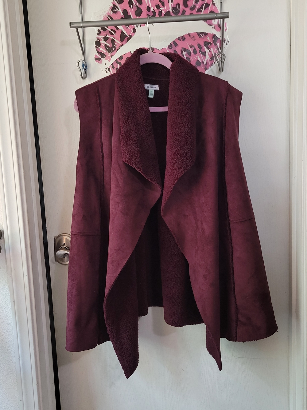 Susina Plush-Lined Draped Vest in Burgundy